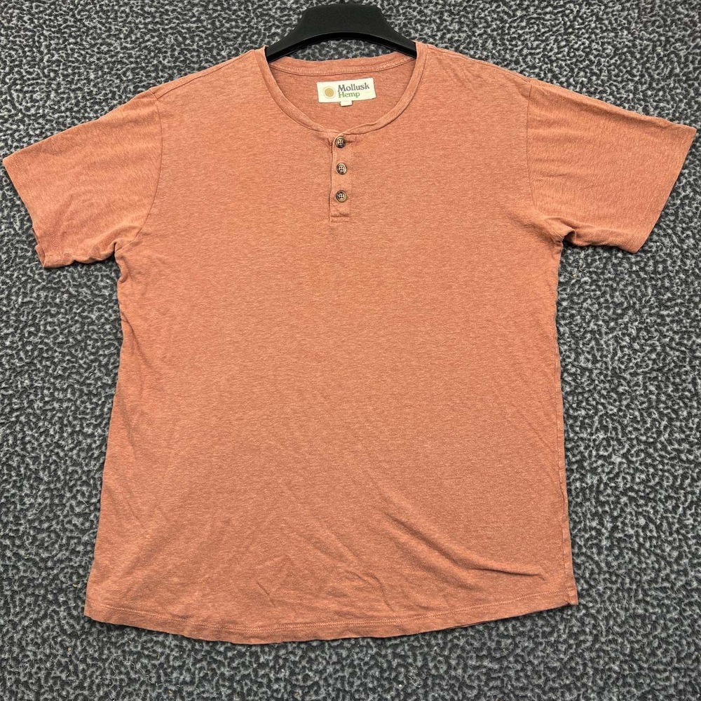 Mollusk Hemp Shirt Men Medium Orange Short Sleeve Henley M